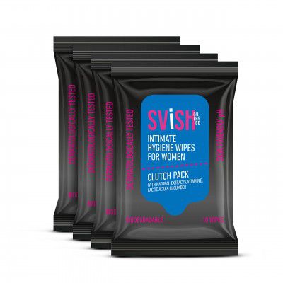SVISH ON -THE- GO | Intimate Hygiene Wipes For Women l Skin Friendly pH | Dermatologically tested Wipes With Natural Cucumber Extract l (pack of 4, 40 Wipes)