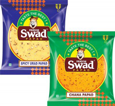 Swad Papad, Urad & Chana Special Papad, 2 Packs (Medium Spicy Punjabi & Rajasthani Taste, 100% Crispy | Fried or Roasted) Chana & Urad Dal Papad Snack, 2 Packs x 400g