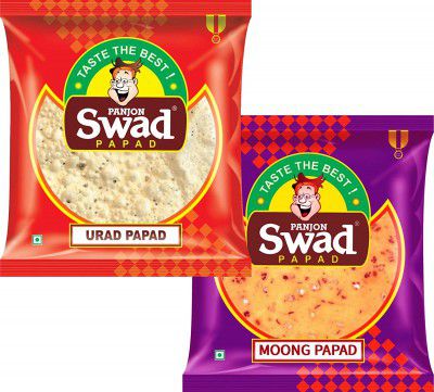 Swad Papad, Urad & Moong Special Papad, 2 Packs (Medium Spicy Punjabi & Rajasthani Taste, 100% Crispy | Fried or Roasted) Urad & Moong Dal Papad Snack, 2 Packs x 400g