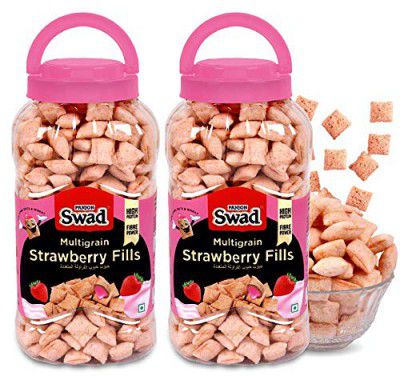 Swad Strawberry Fills Breakfast Cereal, Multigrain (Made with Oats, Corn, Wheat, Rice, Strawberry Fills) 2 Jars, 740 g…