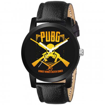 SWADESI STUFF Black Analogue Leather Strap Watch for Boys & Men