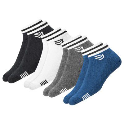 SWAGR 4 Pairs Casual Ankle Socks for Men & Women, Multicolor, Pack of 4, Free Size