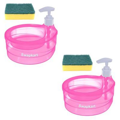 SWAPKART Pack of 2 Double Layer Soap Dispenser for Bathroom Accessories Dishwasher Liquid Holder Dispenser Pump (Pink)