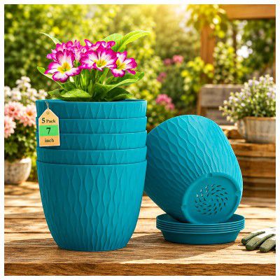SWAPKART (Pack of 5 6 Inch Plastic Flower Pots for Indoor & Outdoor Terrace