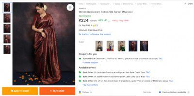 sweny Woven Kanjivaram Cotton Silk Saree  (Maroon)