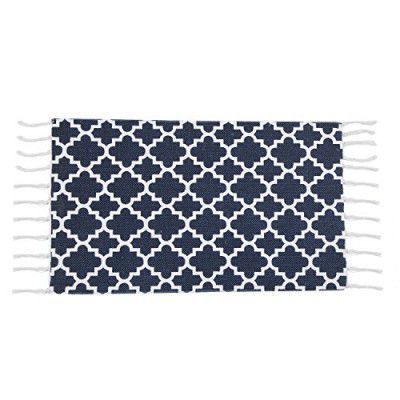 SWHF Double Twisted Cotton Printed & Solid Rug for Living Room Bedroom, Set of 2 : 18 X 30 in (Navy Blue)