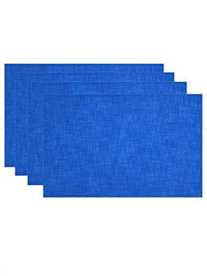 SWHF Reversible Linen Fabric Placemats Pure Linen Fabric Placemats Machine Washable Placemats Set of 4 (Blue)