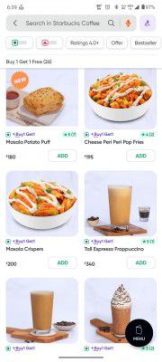 Swiggy : B1G1 Offer on Starbucks