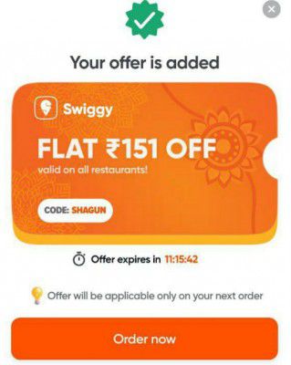 Swiggy Food Loot : Flat Rs.151 Off on Rs.249 or above Order