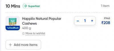 Swiggy Instamart : Happilo Cashews, 400gm at Rs 208