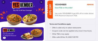 Swiggy Loot : Flat 65% Off Upto ₹126 On Min. Order ₹179