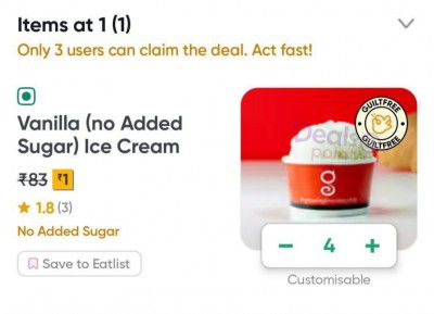 Swiggy Loot : IceCream @₹1 Search Gianis Ice Cream