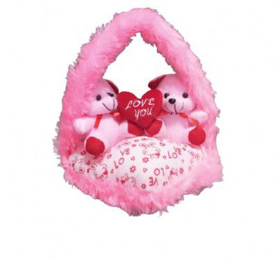 Swinging Teddy Bear Couple Love in Basket-Medium, 30 cm