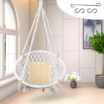 Swingzy Cotton Swing for Adults/ Outdoor, Patio, Yard, Balcony/ Wooden Large Swing/ Cotton, Wooden Large Swing  (White, Pre-assembled)