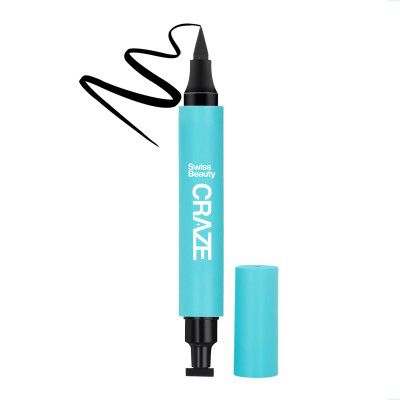 SWISS BEAUTY Craze 2-N 1 Gel Semi-Matte Eyeliner With Wing Stamp | Black, 2.8Ml