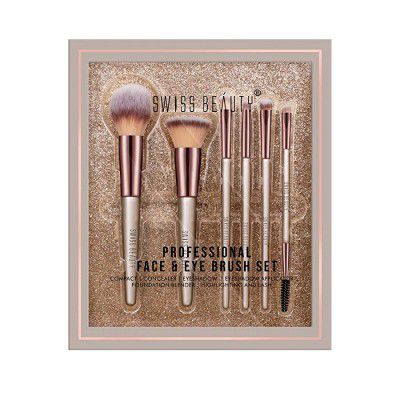 Swiss Beauty Premium Synthetic Bristle Professional Face and Eye Makeup Brushes Set with 6 makeup brushes | For Cream, Liquid and Powder Formulation|