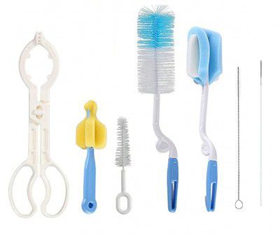 SYGA 7 Pcs Baby Milk Bottle Nipple Straw Brush Sponge BPA Free PP Cleaning Brush Cleaner Bottle Tong