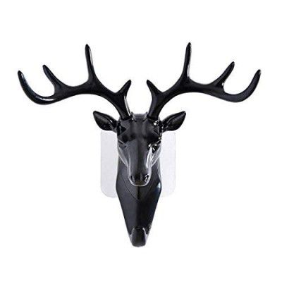 SYGA Deer Head Hanging Hook, Self Adhesive Wall Door Hook Hanger Bag Keys Sticky Holder(Black), Plastic, Pack of 1