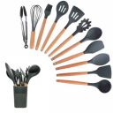 Syga Silicone Kitchen Spoon Utensil Set, 11 Piece (Grey)...