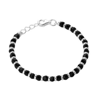 SYLVA 925 Sterling Silver Nazariya With Black Crystals Bracelet for Girls & Women (7 Inches length + Adjustable)