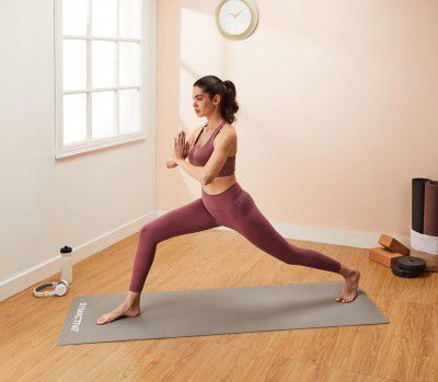 Symactive 4mm Anti-Skid Lightweight Sweat/Dirt Proof EVA Yoga Mat with Carrying Strap for Gym & Outdoor Workout for Men/Women (Grey)