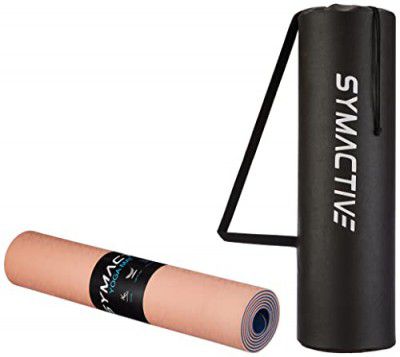 Symactive 6mm Premium Anti-Skid Supersoft Dual Color TPE Yoga Mat with Carry Bag (Peach & Navy Blue)