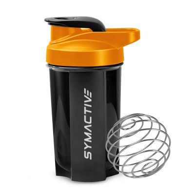 Symactive Plastic Shaker Bottle with Mixer Ball and Carry Loop (500ml, Blue/Orange)