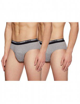 Symbol Mens Solid Cotton Briefs (Combo Pack of 2) (SYMBRFPO2-019 Grey S)(Colors and Prints May Vary)