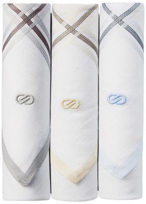 Symbol Premium Men's Cotton White Handkerchief (Pack of 3)