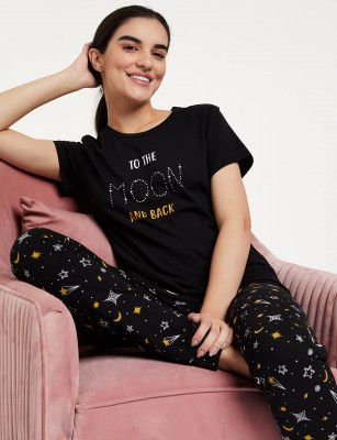 Symbol Women Cotton T-Shirt and Jogger Night Suit | Two Piece Set