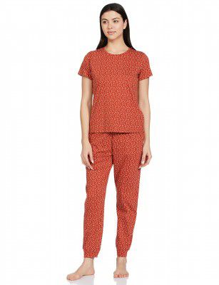 Symbol Women's Cotton Regular Fit T-Shirt and Jogger Night Suit Pajama Set (Night Wear | Co-ord Set | Lounge Wear Set)