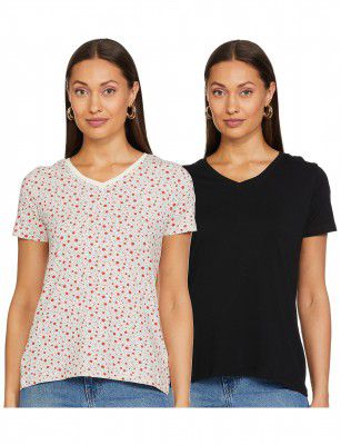 Symbol Women's Cotton Stretch Half Sleeve V-Neck Regular Fit T-Shirt (Available in Plus Sizes)