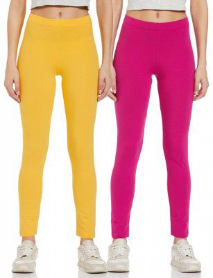 Symbol Women's Straight Mid Rise Ankle Length Cotton Stretch Skinny Fit Leggings (Pack of 2)
