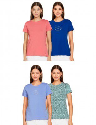 Symbol Women's Mix Pattern Cotton Half Sleeve Round Neck T-Shirt  Pack of 4)
