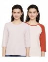 Symbol Women's Solid Cotton Stretch 3/4 Sleeve Round Neck Regular Fit T-Shirt (Pack of 2)...