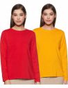 Symbol Women's Solid Cotton Stretch Full Sleeve Round Neck Regular Fit T-Shirt (Pack of 2)...