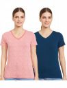 Symbol Women's Solid Cotton Stretch Half Sleeve V-Neck Regular Fit T-Shirt (Pack of 2)...
