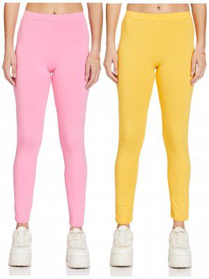 Symbol Women's Straight Mid Rise Ankle Length Cotton Stretch Skinny Fit Leggings (Pack of 2)