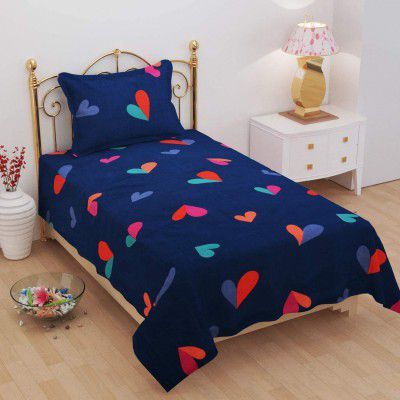 Syriddyaas With Device® Prime Collection 225 TC Cotton-Blend Fabric Single Sized(90x60) Inch 1 Bedsheet with 1 Pillow Covers - Single Bedsheet for Single Bed (Blue Heart)