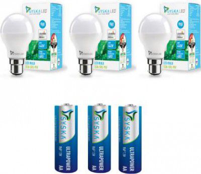 Syska 9 W Standard B22 LED Bulb (White, Pack of 3)