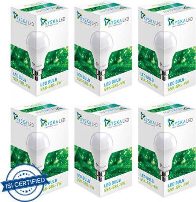 Syska 9 W Standard B22 LED Bulb (White, Pack of 6)