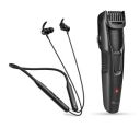 Syska HT200 PRO BeardPro Cordless Rechargeable Trimmer with 20 Length Settings; 45 min Runtime (Black) and HE3500 Bluetooth NeckBand (Black)....