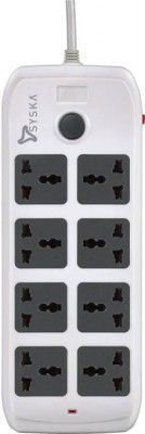 Syska Quadra Prime 8 Way Power Strip 8 Socket Extension Boards (White, Grey, 2 M)