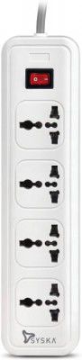 Syska QuadraPro- 4 Way Power Strip 4 Socket Extension Boards (Grey, White)