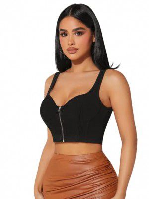 SYYNCRO Womens Sweetheart Neck Western Stylish Latest Sleeveless Zip Up Crop Tops for Women/Girls