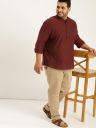 Sztori Plus Size Men Maroon Solid Straight Kurta...