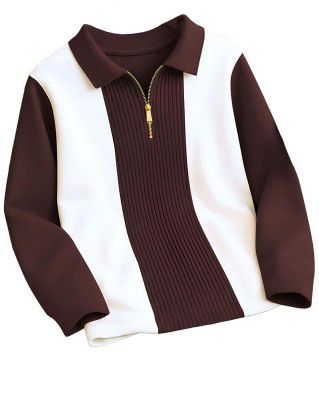 T-Shirt for Men Zip Neck Texture Self Design Cotton Blend Mens Tshirts