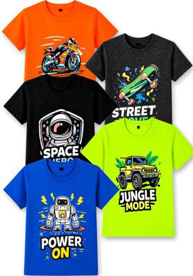 T2F Boys Cotton Regular fit T-Shirts Pack of 5
