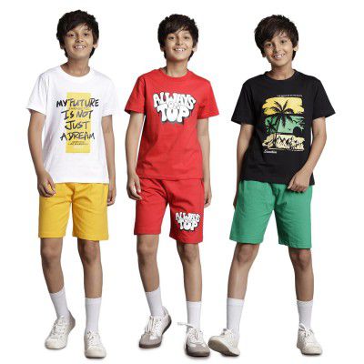 T2F Boys DropShoulder Tshirt and Shorts Set