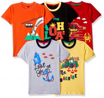 T2F Boy's Solid Regular Fit T-Shirt (Pack of 5)